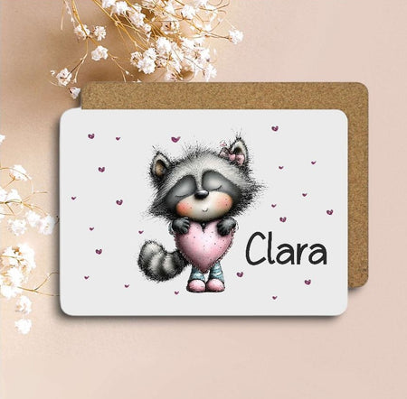 Tischset Kinder Waschbär rutschfest personalisiert mit Name Platzdeckchen Platzset abwischbar - CreativMade 