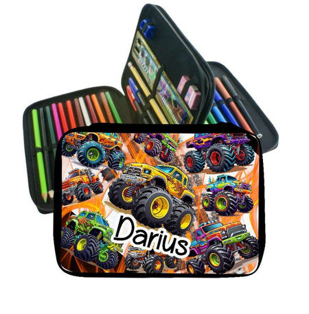 Personalisiertes Federmäppchen mit Name Monstertruck Junge Geschenk Einschulung Federmappe Federpenal - CreativMade
