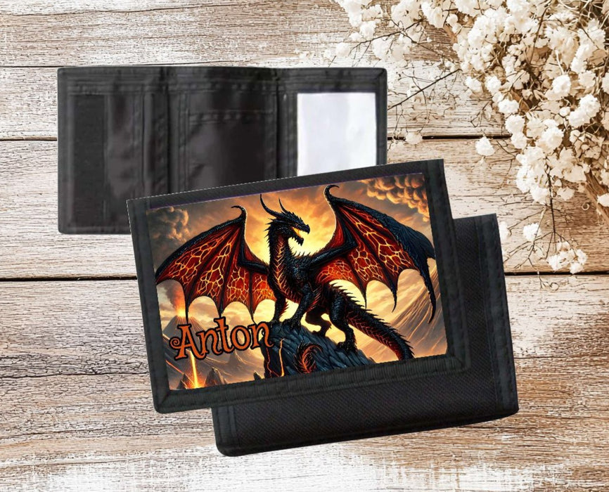 Kinder Geldbeutel personalisiert Drache – Geldbörse mit Namen Klettverschluss Porte­mon­naie - CreativMade