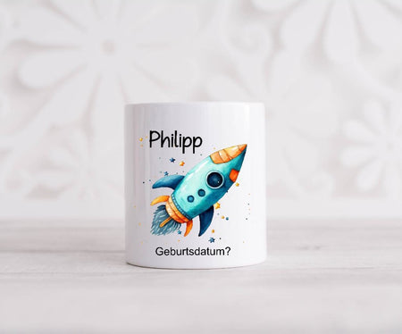 Spardose Kinder personalisiert mit Name Rakete Junge Keramik Kinderspardose Geschenk Geburt Geburtstag Einschulung Taufe - CreativMade 