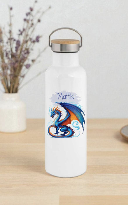 Personalisierte Kinder Trinkflasche mit Namen Drache – Edelstahl Thermosflasche auslaufsicher für Kindergarten & Schule - CreativMade
