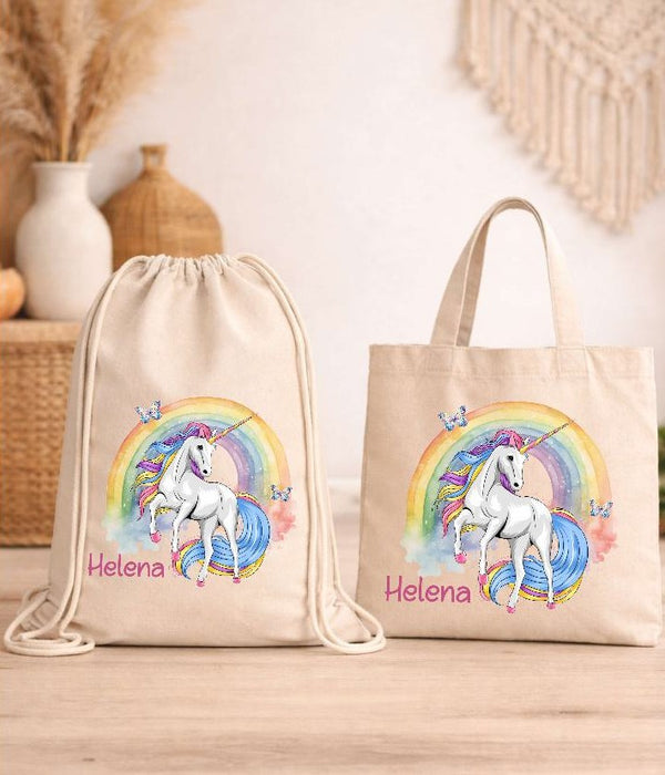 Kinder Turnbeutel mit Namen personalisiert – Einhorn Sportbeutel für Kindergarten, Schule und Schwimmen - CreativMade
