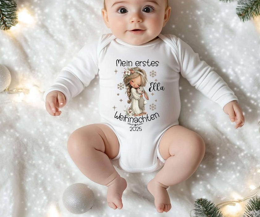 Mein erstes Weihnachten Baby-Body Engel – personalisiert Weihnachtsoutfit aus Baumwolle (0–18 Monate) Strampler - CreativMade 