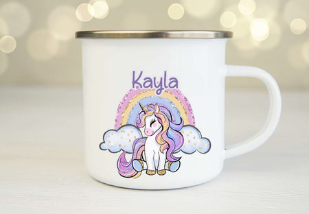 Tasse personalisiert Einhorn mit Name Kinder Mädchen Einschulung Kindertasse Keramik oder Emaille - CreativMade 