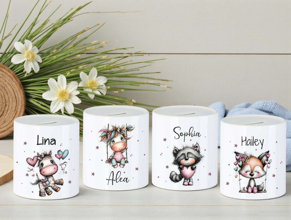 Personalisierte Kinderspardose mit Namen Einhorn – Keramik Spardose zur Einschulung, Geburt oder Taufe - CreativMade