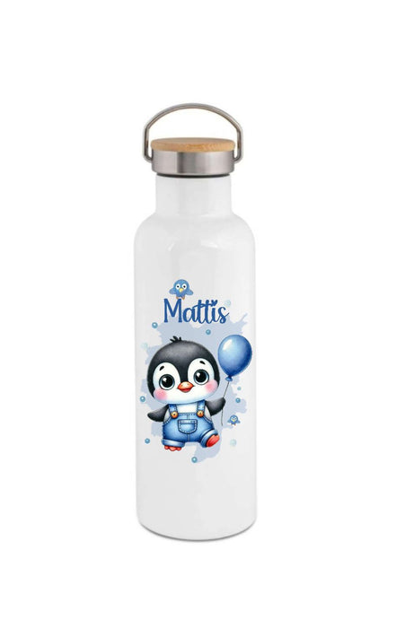 Personalisierte Kinder Trinkflasche mit Namen Pinguin – Edelstahl Thermosflasche auslaufsicher für Kindergarten & Schule - CreativMade