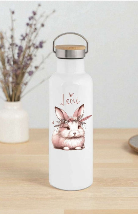 Personalisierte Kinder Trinkflasche mit Namen Hase – Edelstahl Thermosflasche auslaufsicher für Kindergarten & Schule - CreativMade