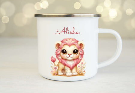 Tasse Löwe mit Name personalisiert Mädchen Kindertasse Emaille oder Keramik Geschenkidee Geburtstag Einschulung - CreativMade 