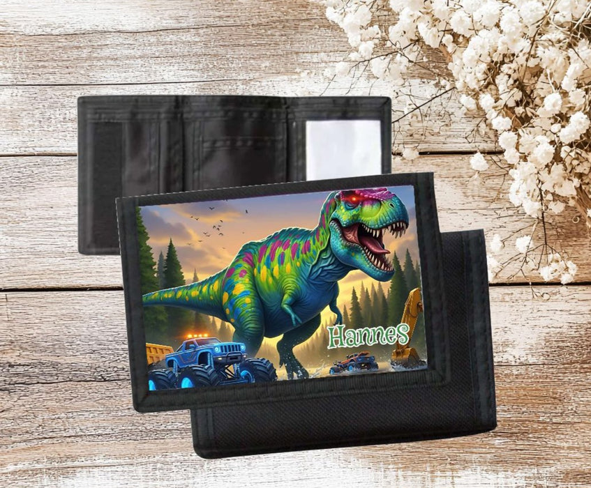 Kinder Geldbeutel personalisiert Dinosaurier – Geldbörse mit Namen Klettverschluss Porte­mon­naie - CreativMade