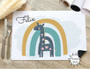 Tischset Kinder personalisiert mit Name Regenbogen Giraffe Junge Platzdeckchen Platzset - CreativMade 