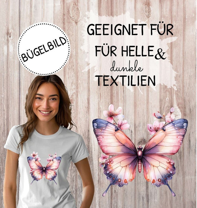 Bügelbild Schmetterling Erwachsene Aufbügelmotiv Textilaufbügel für Kleidung & Stoffe DIY Transferbild & Geschenkidee Damen - CreativMade