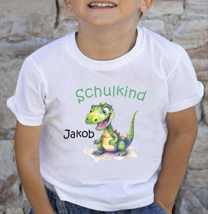 T-Shirt Schulkind Einschulung mit Name Dinosaurier Junge personalisiert - CreativMade 