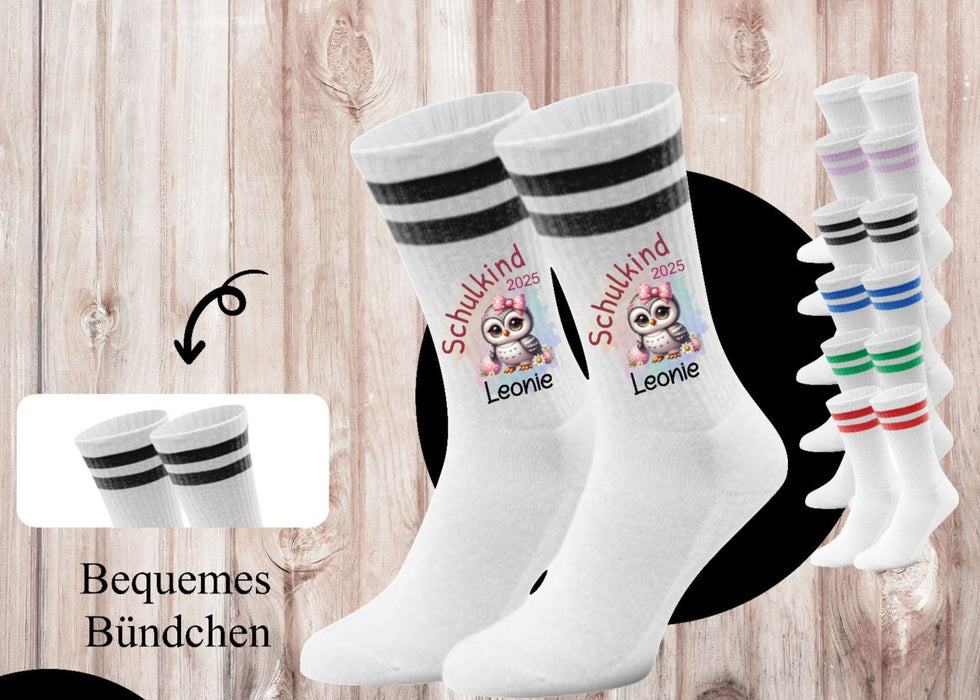 Kindersocken Einschulung Eule – 100 % Baumwolle Größe 27–36 Unisex - CreativMade