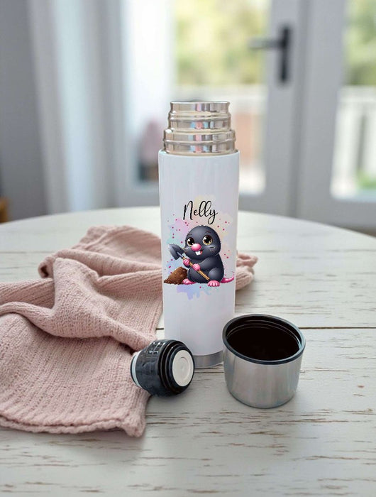 Thermoskanne personalisiert mit Namen Maulwurf Edelstahl Isolierflasche Thermoflasche Geschenkidee - CreativMade 