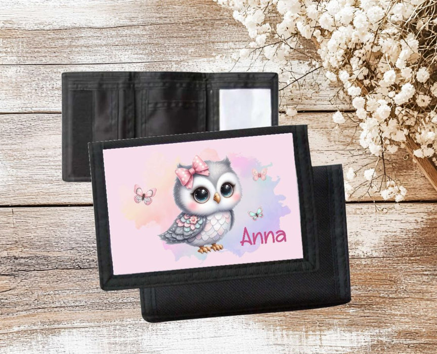 Kinder Geldbeutel personalisiert Eule – Geldbörse mit Namen Klettverschluss Porte­mon­naie - CreativMade
