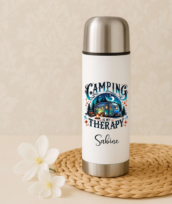 Thermoskanne personalisiert mit Namen Camping Edelstahl Isolierflasche Thermoflasche Erwachsene Geschenkidee - CreativMade 