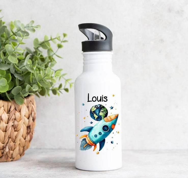 Personalisiertes Kinder Trinkflaschen- & Tassen-Set mit Namen Rakete – Edelstahl Trinkflasche 500 ml für Schule & Kindergarten - CreativMade