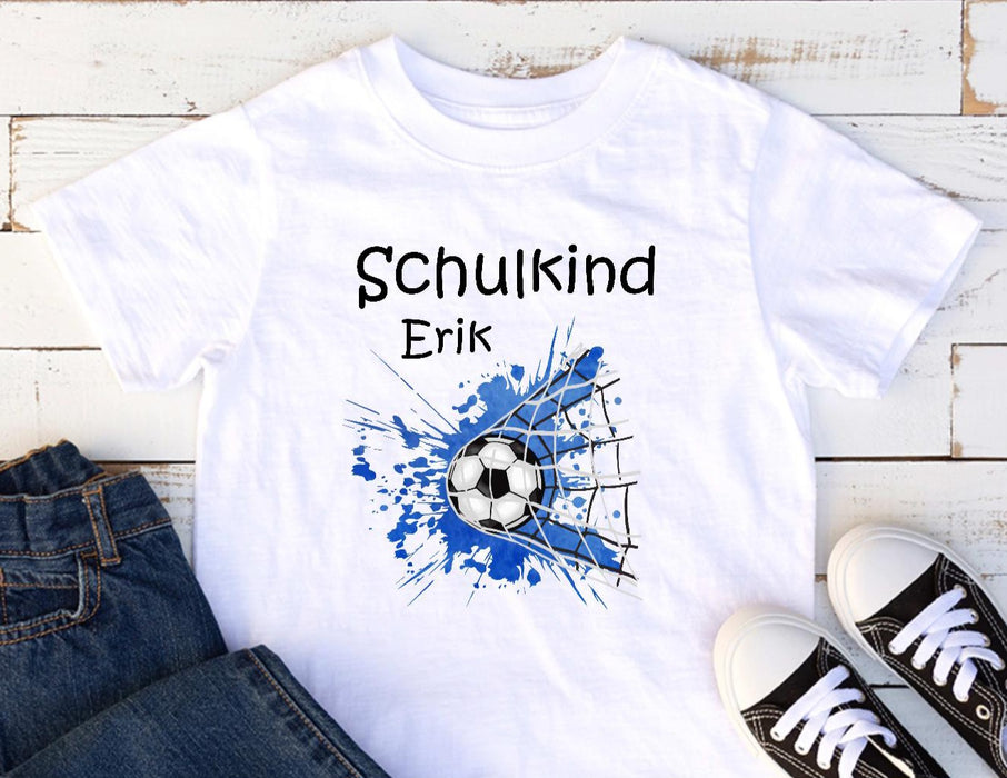 T-Shirt Schulkind Fußball mit Name Junge Einschulung personalisiert - CreativMade 