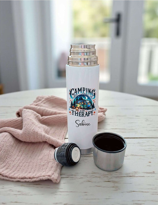 Thermoskanne personalisiert mit Namen Camping Edelstahl Isolierflasche Thermoflasche Erwachsene Geschenkidee - CreativMade 