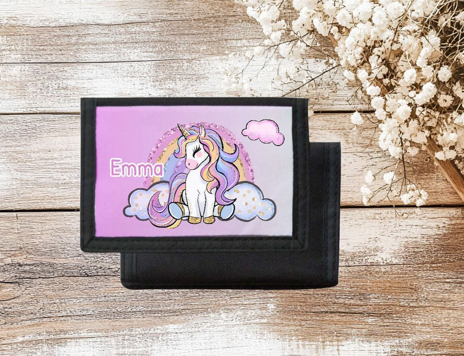 Kinder Geldbeutel personalisiert Einhorn – Geldbörse mit Namen Klettverschluss oder Reißverschluss Porte­mon­naie - CreativMade