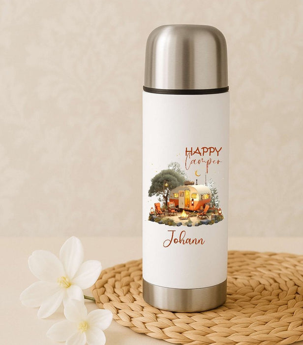Thermoskanne personalisiert mit Namen Camping Edelstahl Isolierflasche Thermoflasche Erwachsene Geschenkidee - CreativMade 