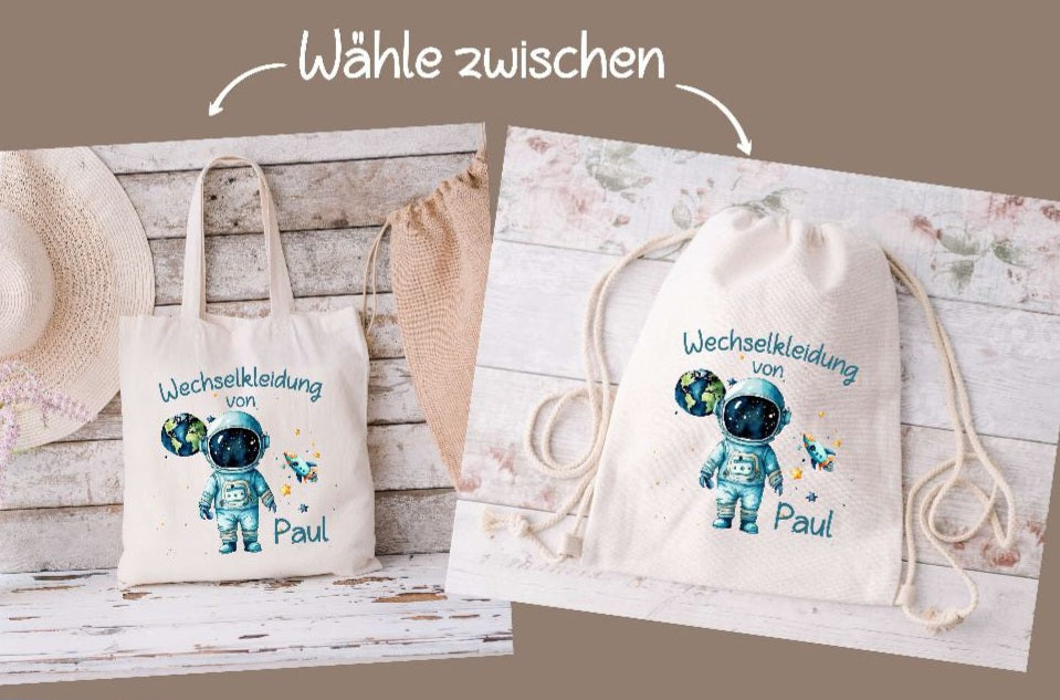 wechselkleidung kita aufbewahrung Wechselkleidung Kita Astronaut Tasche personalisiert mit Name Junge Kindergarten Wechselwäsche Wechselsachen Beutel