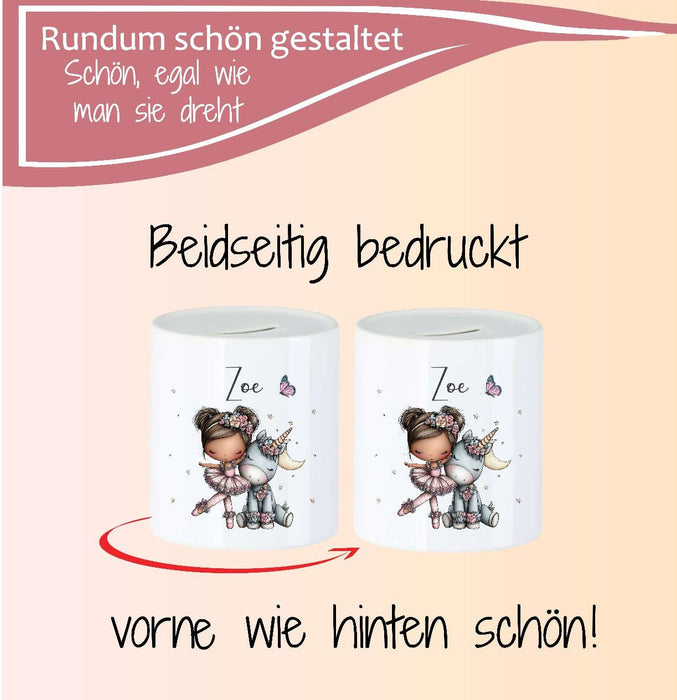 Personalisierte Kinderspardose mit Namen Einhorn – Keramik Spardose zur Einschulung, Geburt oder Taufe - CreativMade 