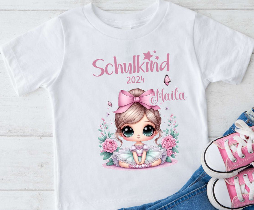 T-Shirt Schulkind Ballerina mit Name personalisiert Mädchen Einschulungsshirt Einschulung erste Klasse Geschenk - CreativMade 