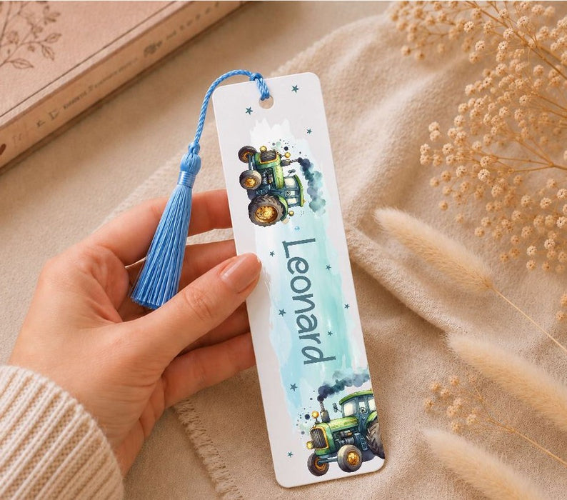 Personalisiertes Lesezeichen Traktor mit Namen – Geschenk zur Einschulung für Jungen Metall l | CreativMade .