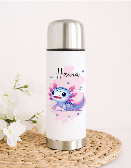Personalisierte Thermoskanne Axolotl aus Edelstahl für Kinder mit Namen, für Schule &  Kindergarten - CreativMade 