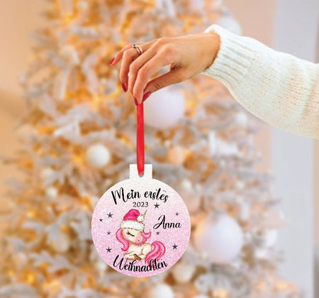 Mein erstes Weihnachten Einhorn Weihnachtsbaum Anhänger personalisiert mit Name Mädchen Christbaumschmuck Baby - CreativMade 