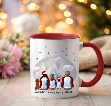 Tasse Personalisierte Weihnachtstasse Familie & Haustier – Keramik oder Emaille mit Namen Weihnachtsgeschenk - CreativMade 
