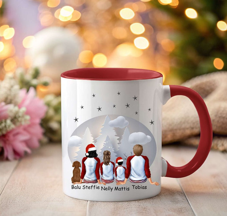 Tasse Personalisierte Weihnachtstasse Familie & Haustier – Keramik oder Emaille mit Namen Weihnachtsgeschenk - CreativMade 
