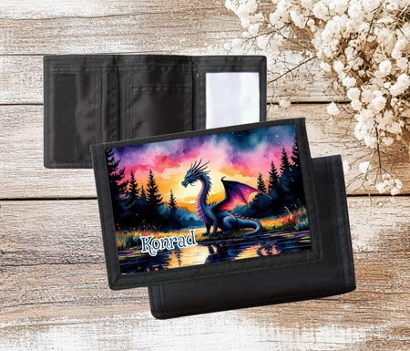 Kinder Geldbeutel personalisiert Drache – Geldbörse mit Namen Klettverschluss Porte­mon­naie - CreativMade