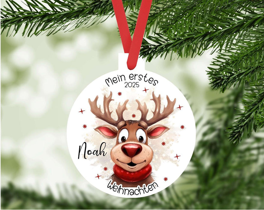 Personalisierter Christbumschmuck & Weihnachtsbaumanhänger Baby Waschbär Zebra – Mein erstes Weihnachten mit Namen aus Aluminium Geschenkidee - CreativMade