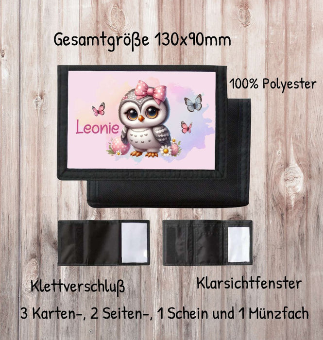 Kinder Geldbeutel personalisiert Eule – Geldbörse mit Namen Klettverschluss Porte­mon­naie - CreativMade