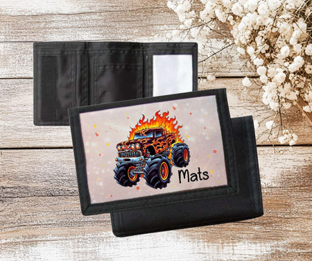 Kinder Geldbeutel personalisiert Monstertruck – Geldbörse mit Namen Klettverschluss Porte­mon­naie - CreativMade
