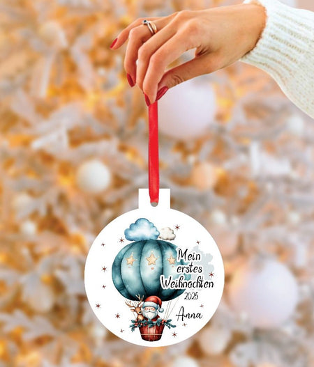 Personalisierter Christbumschmuck & Weihnachtsbaumanhänger Baby – Mein erstes Weihnachten mit Namen aus Aluminium Geschenkidee - CreativMade 