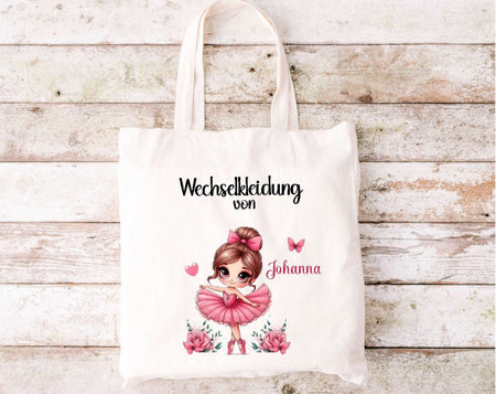 Wechselkleidung Kita Tasche Ballerina personalisiert mit Name Mädchen Kindergarten Wechselwäsche Beutel - CreativMade 