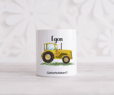 Spardose Kinder personalisiert mit Name Traktor Junge Keramik Kinderspardose Geschenk Geburt Geburtstag Einschulung Taufe - CreativMade 
