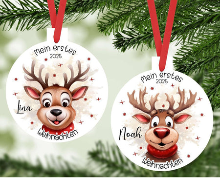 Personalisierter Christbumschmuck & Weihnachtsbaumanhänger Baby Waschbär Zebra – Mein erstes Weihnachten mit Namen aus Aluminium Geschenkidee - CreativMade