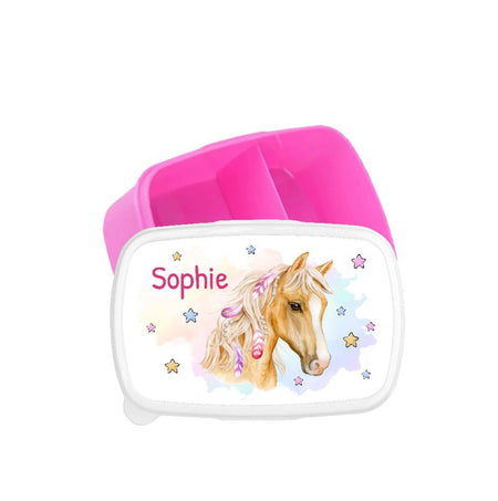 Set Brotdose und Trinkflasche personalisiert mit Namen Pferd Edelstahl 500ml Lunchbox Mädchen - CreativMade