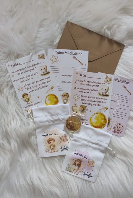 Brief von der Zahnfee Post Urkunde Mädchen Junge erster Wackelzahn Taler Zahnfee Münze Zertifikat Zahnlücke Geschenkidee - CreativMade