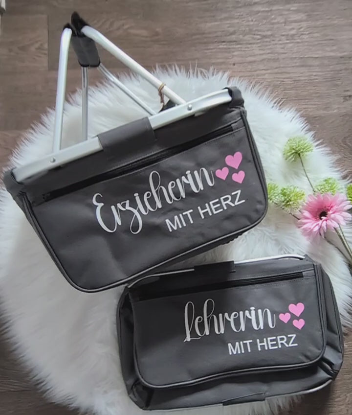 Einkaufskorb Lehrerin mit Herz personalisiert mit Name Tragekorb Klappkorb - CreativMade