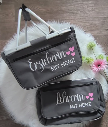 Einkaufskorb Lehrerin mit Herz personalisiert mit Name Tragekorb Klappkorb - CreativMade