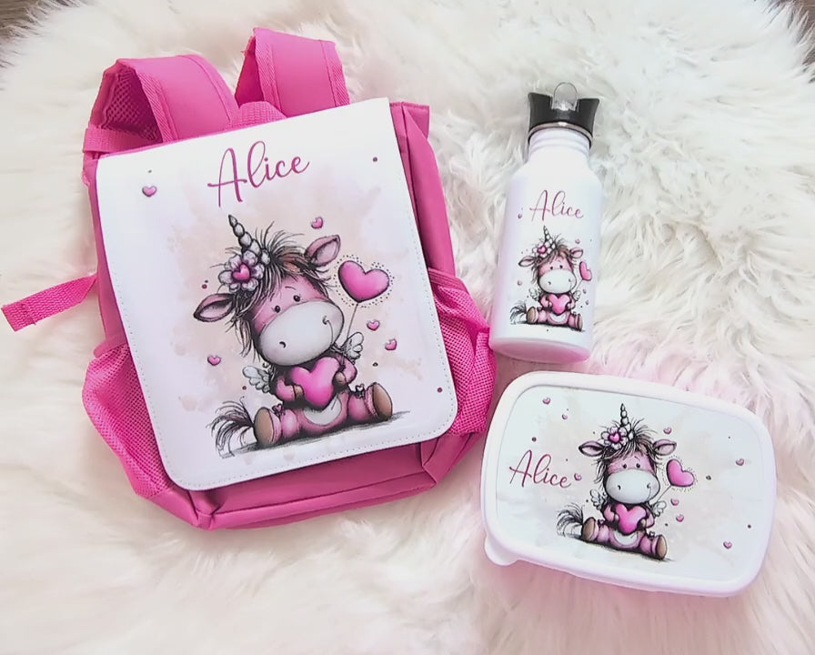 Kindergarten Set personalisiert Einhorn – Rucksack, Trinkflasche & Brotdose mit Namen Kitakind - CreativMade