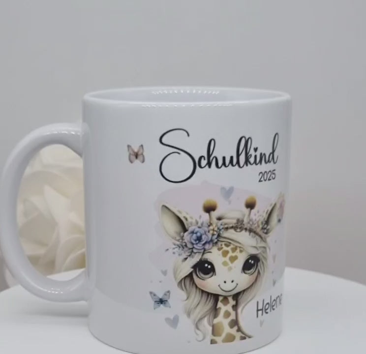Personalisierte Tasse Einschulung Schulkind Giraffe Mädchen Geschenkidee Schulanfang Schultüte - CreativMade