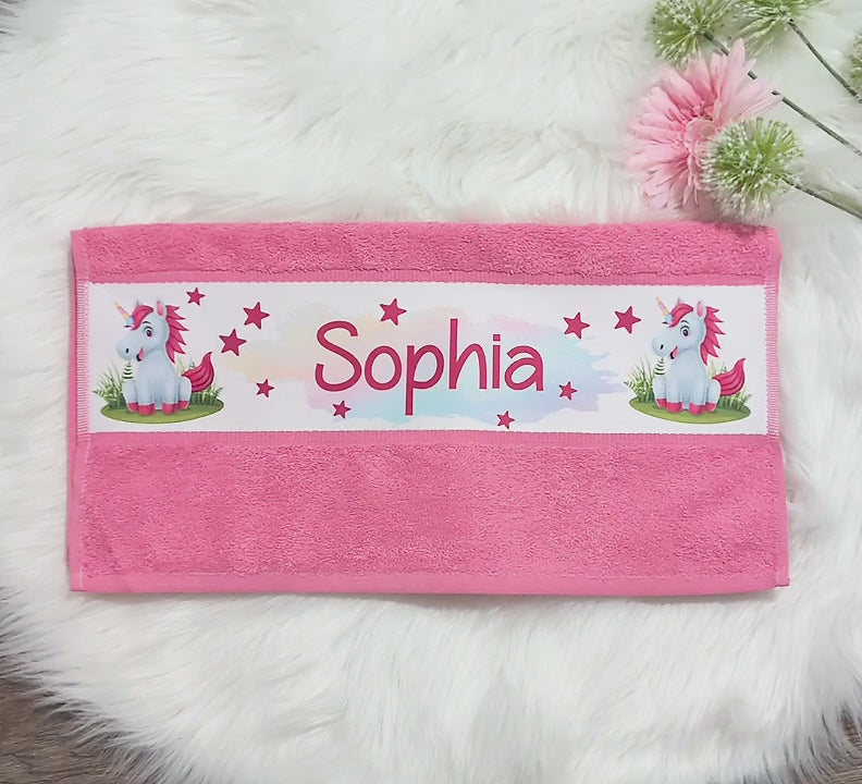 Personalisiertes Kinderhandtuch mit Namen Einhorn & Elefant Mädchen – Frottee 50x100 cm oder 70x140 cm – Weiches Handtuch für Kinder & Babys - CreativMade