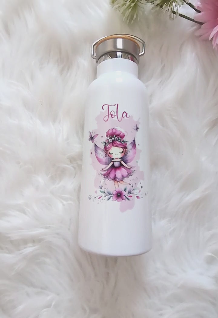 Personalisierte Kinder Trinkflasche mit Namen Fee – Edelstahl Thermosflasche auslaufsicher für Kindergarten & Schule - CreativMade