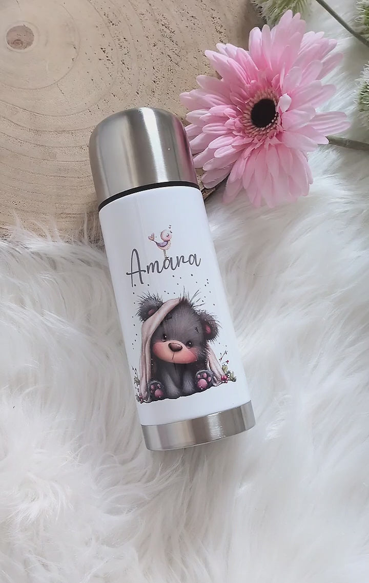 Thermoskanne personalisiert mit Namen Teddybär Edelstahl Isolierflasche Thermoflasche Geschenkidee - CreativMade